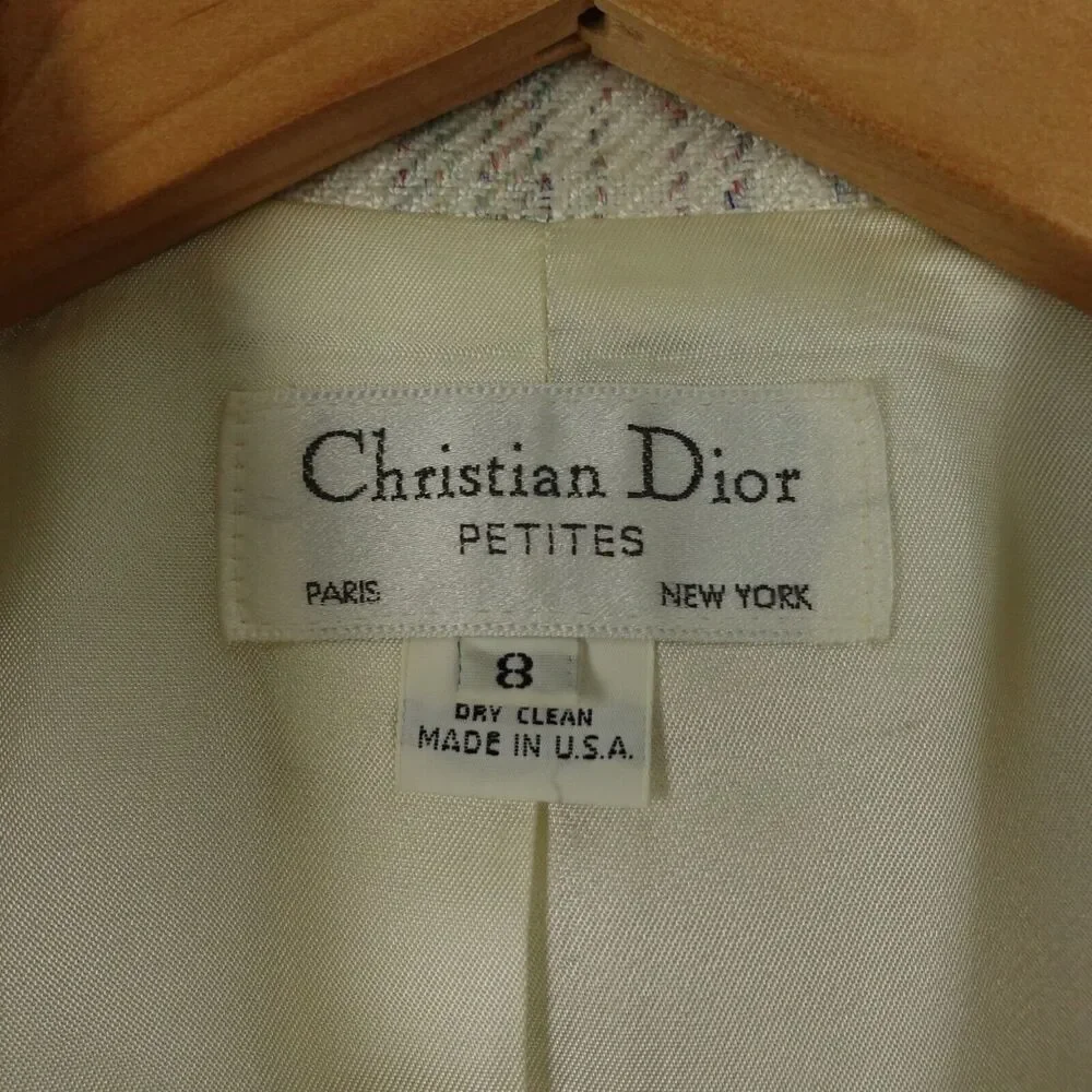 Christian Dior Petites Single Button Blazer Womens SZ 8P Cream Made in US READ